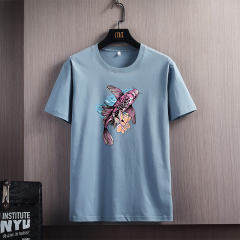 Chinese Style Koi Fish Cartoon T-shirt Trend Casual Cotton T Shirts NYH1007A