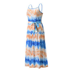 Spaghetti Strap Maxi Dresses For Women Tie Dyed Boho Dress PQLQ095