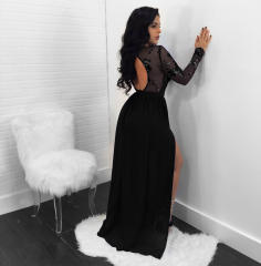 Sexy Sequin High Split Club Dress Women Mesh Evening Dresses PQ8873