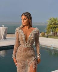 Sexy Floor Length Cocktail Dress Women Sheer Mesh Evening Dresses PQ8735