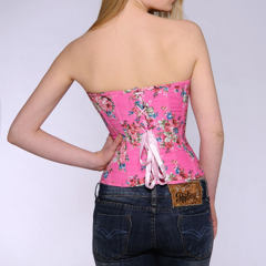 Pink Flaral Print Overbust Corselet For Women Sexy Corset PQH61