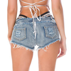 Blue Hot Pants Sexy Ripped Jeans Low Waist Denim Shorts PQ653C