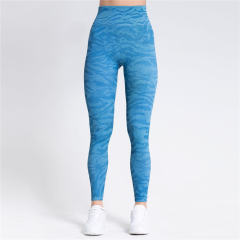 Blue High Waist Yoga Pants Women Bubble Butt Seamless Athletic Leggings PQ9124A