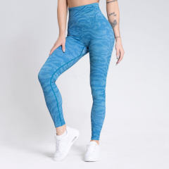 Blue High Waist Yoga Pants Women Bubble Butt Seamless Athletic Leggings PQ9124A
