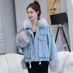 Blue Faux Fur Coat for Women Winter Chic Fur Jeans Jackets PQW003A