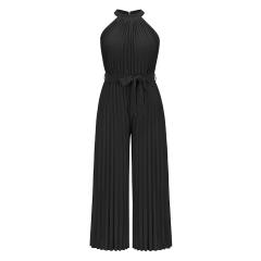 Blue Wide Leg Pants High Waist Pleated Jumpsuit Women PQLQ268B