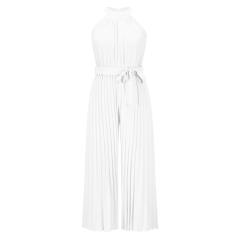 Blue Wide Leg Pants High Waist Pleated Jumpsuit Women PQLQ268B