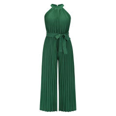 Blue Wide Leg Pants High Waist Pleated Jumpsuit Women PQLQ268B