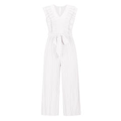 Dark Blue High Waist Pleated Jumpsuit Women Wide Leg Pants PQLQ281C