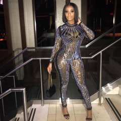 Black Sexy Rhinestone Jumpsuit High Waist Wholesale Bodystockings Women PQ034A