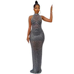 Silver Halter Rhinestone Evening Dress Sequin Cocktail Dresses PQ5259B