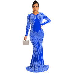 Apricot Floor Length Rhinestone Cocktail Dresses Sequin Evening Dress PQ5606B