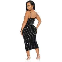 Black Wholesale Sequin Sexy Midi Dresses Rhinestone Bodycon Dress PQ5680