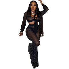 Rhinestone Streetwear Two Pieces Sets Women Sequin Jumpsuit PQ5869