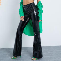 Wholesale Faux Leather Flared Pants Nightclub Wide Leg Trousers PQTK021