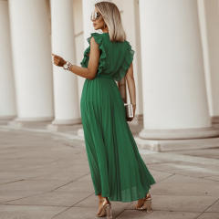 Sleeveless Slim Pleated Maxi Dress Women Casual Summer Dresses PQLQ216