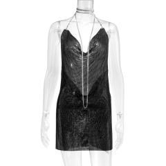 Women Sexy Metal Mini Dress Sequin Night Club Wear PQ627