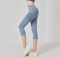 Women Solid Color Capris with Pocket Female High Waist Yoga Outfit 7FKDK