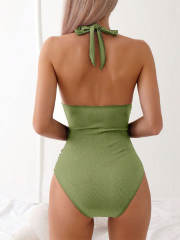 Vintage V-neck Swimwear Womens Halter Monokini One Piece Swimsuit PQ8629