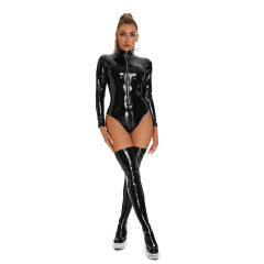 Shiny Vinyl Clubwear PU Teddies Sexy Faux Leather Bodysuit for Women PQ6866