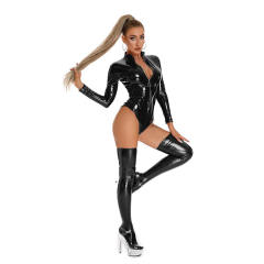 Shiny Vinyl Clubwear PU Teddies Sexy Faux Leather Bodysuit for Women PQ6866