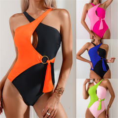 Two-Tone One-Piece Swimsuit for Womens Monokini Halter Swimwear Bathers PQ2402