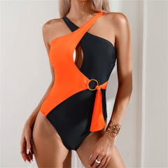 Two-Tone One-Piece Swimsuit for Womens Monokini Halter Swimwear Bathers PQ2402