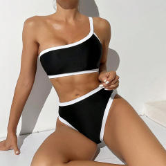 One Shoulder High Waist Bikini Set Bandeau Swimwear for Women PQ2340
