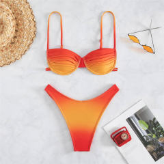 Women's Two-Piece Bikini Set Gradient Swimwear High Waist Bathing Suit PQ3035