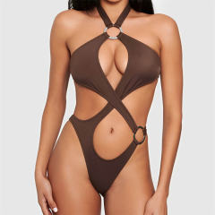 Revealing Halter Bikini Set For Woman, Metal Ring Details Swimsuit PQ4061