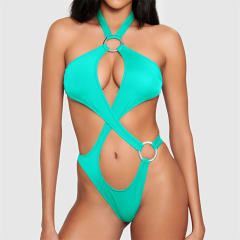 Revealing Halter Bikini Set For Woman, Metal Ring Details Swimsuit PQ4061