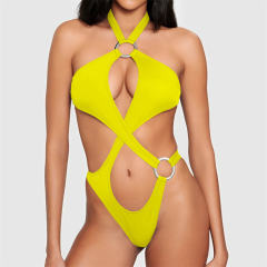 Revealing Halter Bikini Set For Woman, Metal Ring Details Swimsuit PQ4061