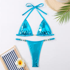 Metallic Red Two-Piece Bikini Set, Sexy Micro Swimwear PQ24008