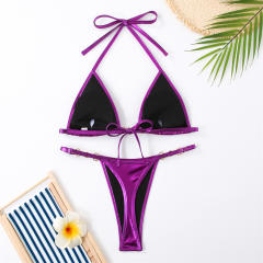 Metallic Red Two-Piece Bikini Set, Sexy Micro Swimwear PQ24008