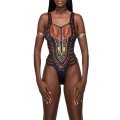 African Print One-Piece Swimsuit, Tribal Pattern Swimwear PQ18026