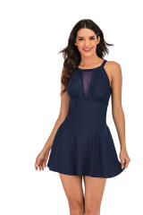 Women's One Piece Swimsuit with Mesh Insert and Wrap Skirt, Vintage Swimming Dress PQ2042
