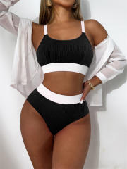 Women's Two Piece Ribbed Swimsuit, Sexy Sport Swimwear PQ24056