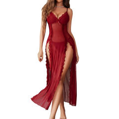 Sheer Mesh Nightdress Sexy Lingerie Women High Split Gown PQ4086