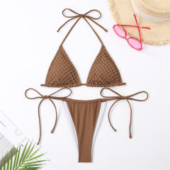 Crochet Triangle Bikini Set with Side-Tie Bottom, Sexy Swimwear PQ24054