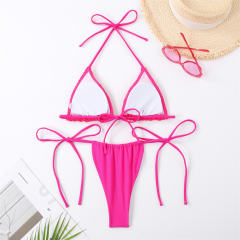 Crochet Triangle Bikini Set with Side-Tie Bottom, Sexy Swimwear PQ24054