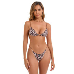 Two-Piece Leopard Print Bikini Set, High Cut Bottom with Metal Swimwear PQ25055