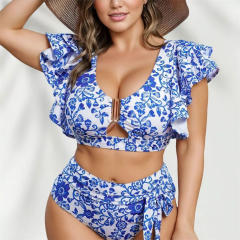 Floral Print Two-Piece Swimsuit, Plus Size Bikini Top Bathers for Plump Women PQ5095