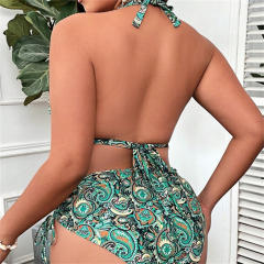 Women Two Piece Paisley Print Halter Bikini Set Plus Size Swimwear PQ4038
