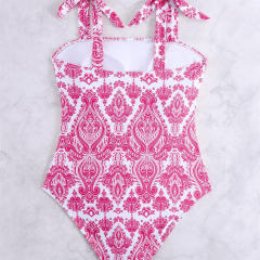 Plump Women Paisley Print One-Piece Swimsuit, Plus Size Swimwear High-Cut Beachwear PQ4608