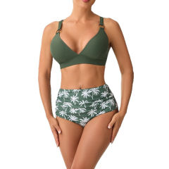 High Waisted Two Piece Swimsuit, Tropical Beach Swimming Wear PQ512576