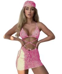 4PCS Stripes Print Bikinis with Skirt Beach Equipment Womens PQ9024