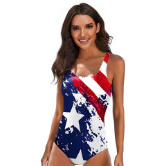 Women's One Piece Swimsuit, American Flag Print Bathing Suit, Patriotic Swimwear PQ-ZH002