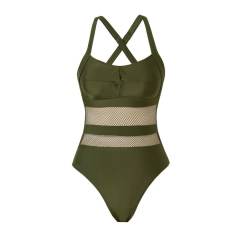 Chic One-Piece Swimsuit with Mesh Inserts, Swimwear for Women PQ-GM24165