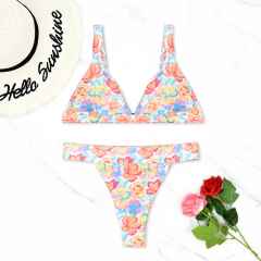 V-Neck Bikini Set Two Piece Swimwear for Women Solid Color Bathers PQ5012
