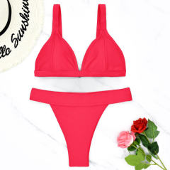 V-Neck Bikini Set Two Piece Swimwear for Women Solid Color Bathers PQ5012